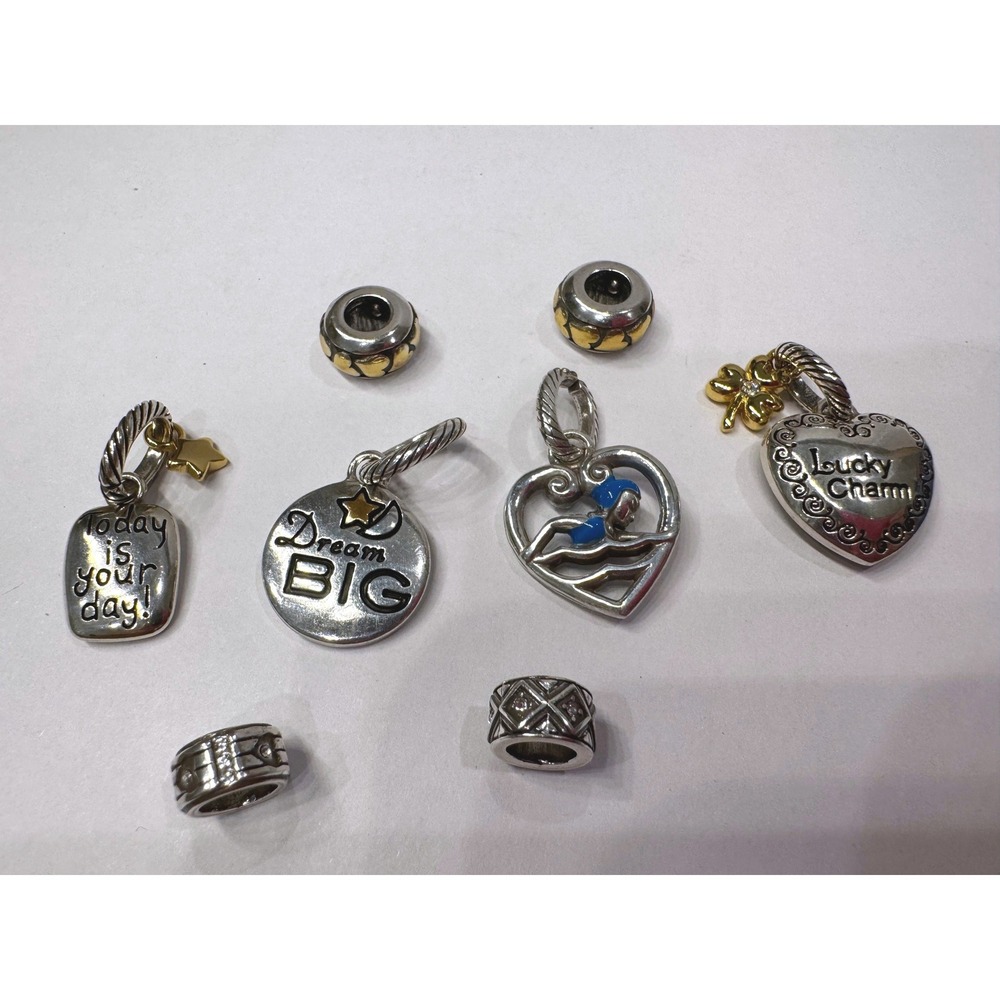 Brighton Charm Lot Swimmer Theme Swim Team Gift Heart Ocean Beads Silver Gold - Picture 2 of 4